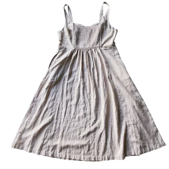 Fit & Flare Sleeveless Linen-Blend Midi Dress Color: Flax Linen XL - Picture 4 of 14